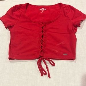 hollister must have collection baby tee red cotton cinch down center small